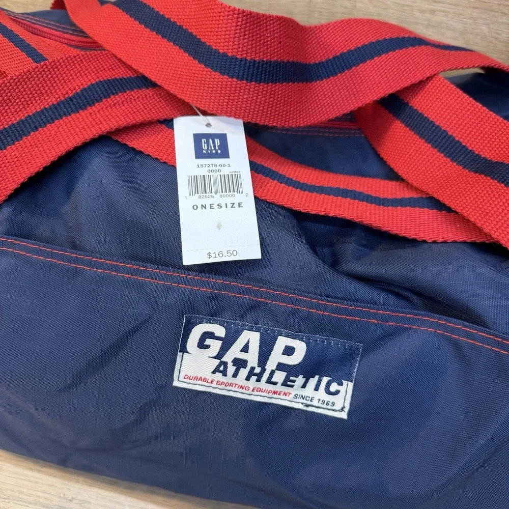 GAP Athletic Nylon Gym Duffle Bag Navy Blue Red Striped Retro 90s Style Travel
